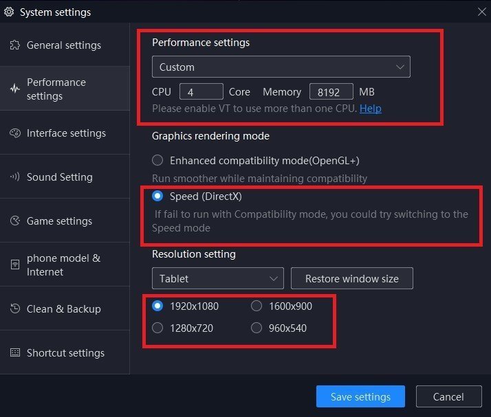 nox player settings to fix lag
