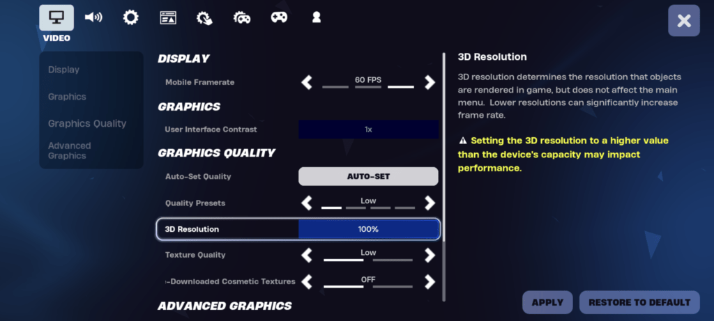 fortnite mobile graphics settings for max fps