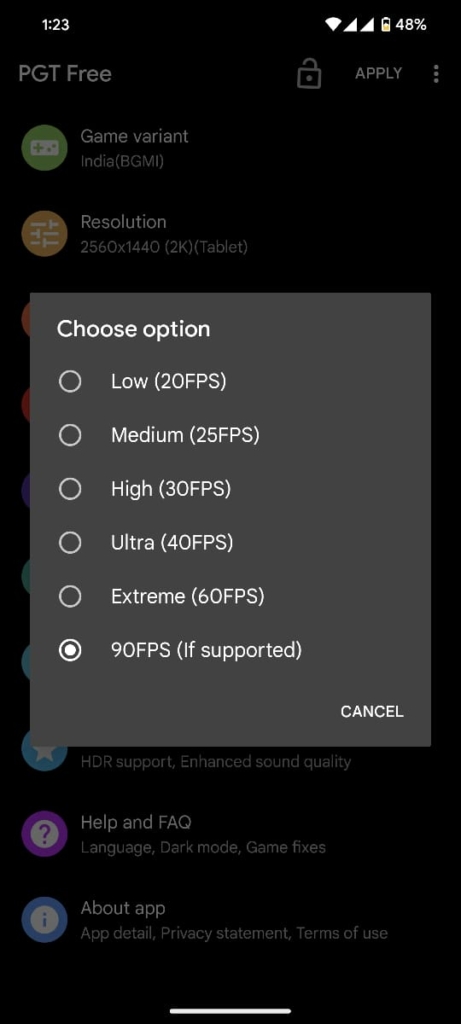 PGT GFX Tool settings