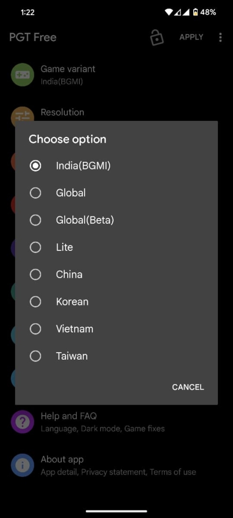 PGT GFX Tool settings for playing pubg mobile at max fps