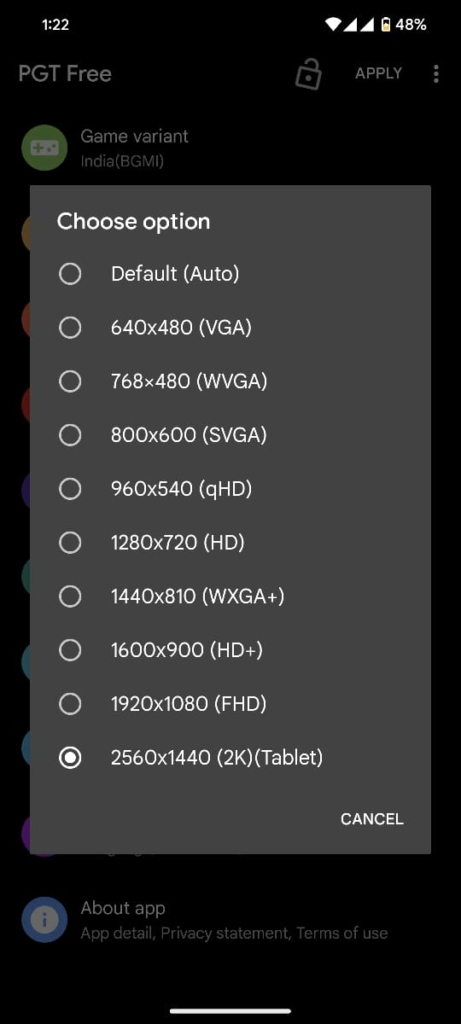 PGT GFX Tool settings