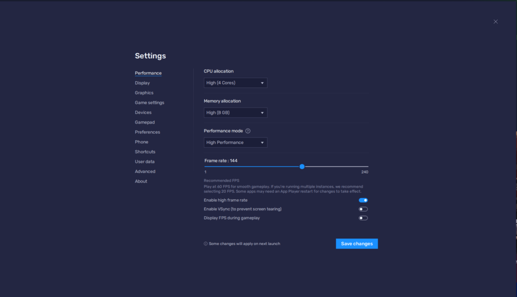 bluestacks graphics settings for gaming