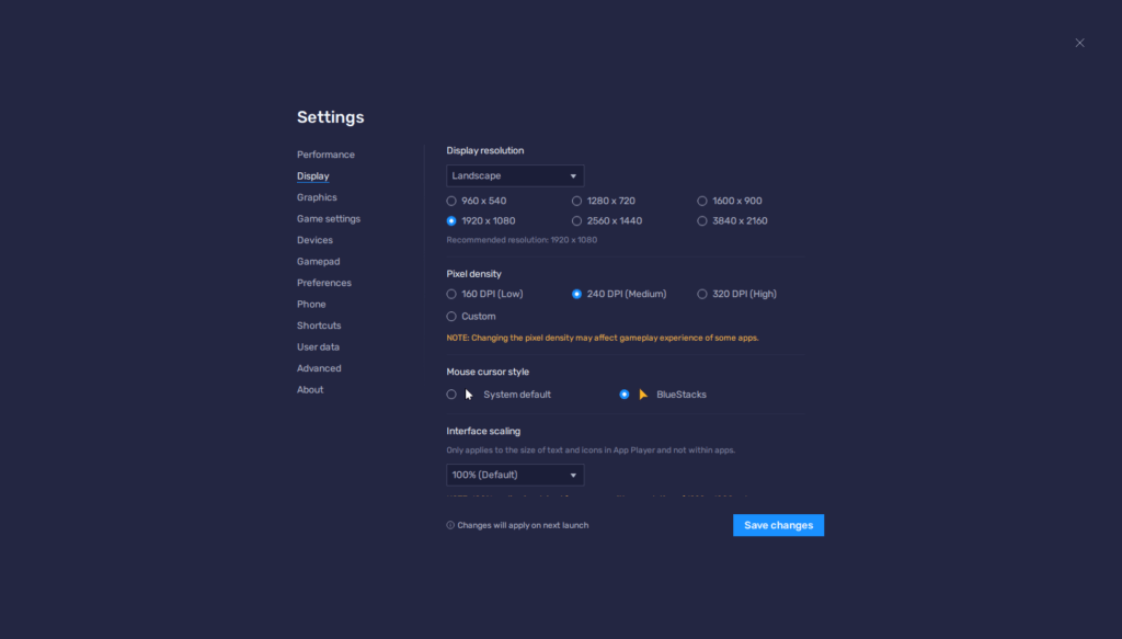 bluestacks graphics settings for gaming