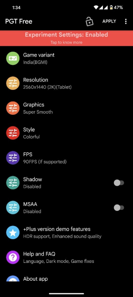 PGT GFX Tool settings for playing pubg mobile at max fps